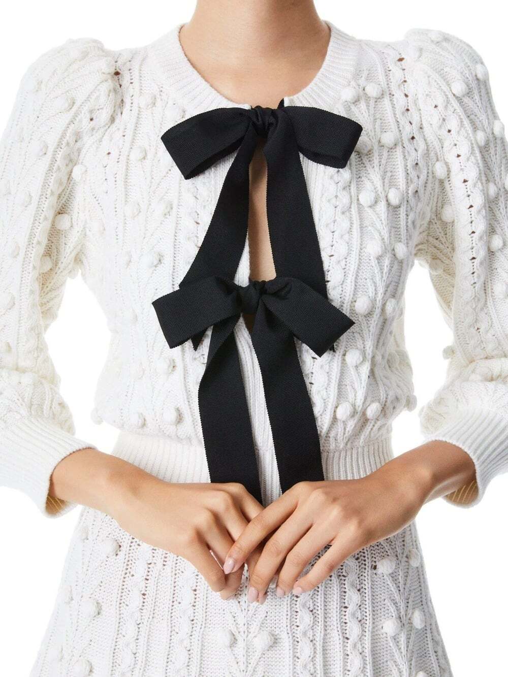 Alice and Olivia Kitty Bow Front Sweater White Dress Large - Picture 2 of 12